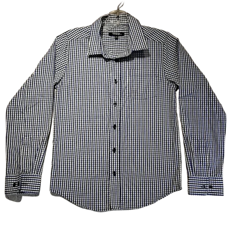 George Kids NWOT Blue/White/Black Plaid Long Sleeve Button Up Shirt Size L 10-12